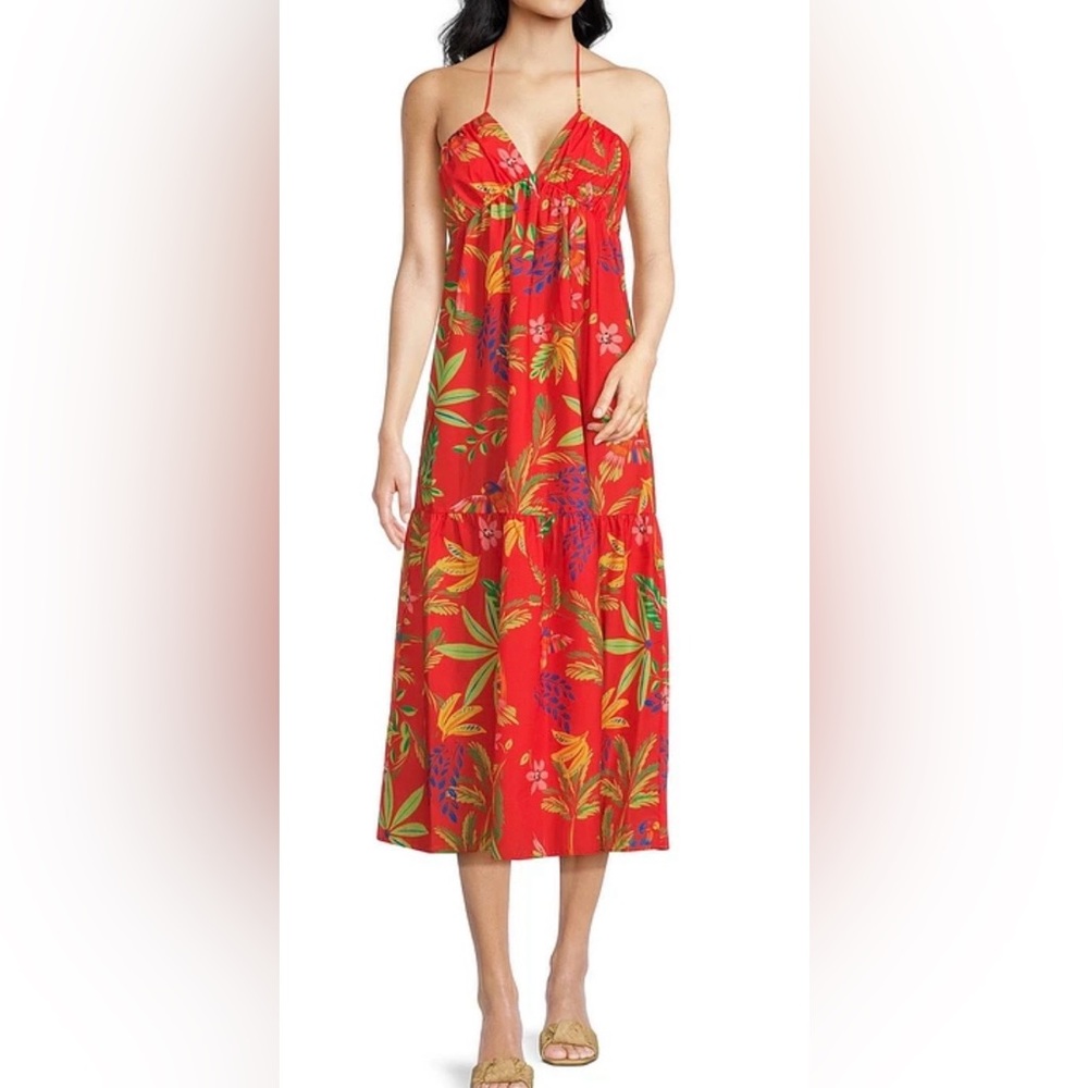Chelsea & Violet Vibrant Red Tropical  Maxi Dress Size 10